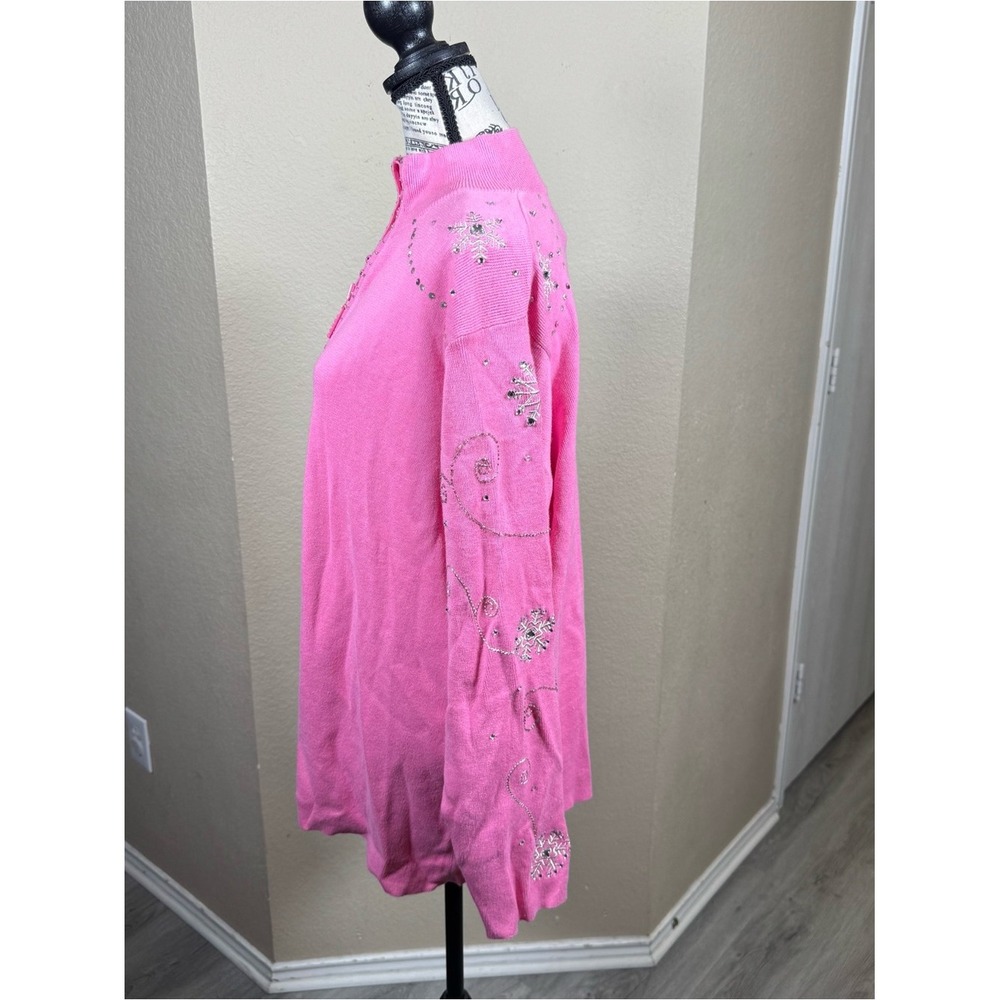Quacker Factory Pink Rhinestone Zip-Up Cardigan - Picture 2 of 12